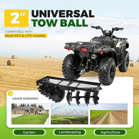 ملحق محراث قرص مسنن من ALMULOO بطول 4 أقدام للاستخدام مع كرة قطر 2 بوصة ATV UTV مع 8 × أقراص مقعرة للحراثة، وتخفيف/رفع التربة، وأسابيع الكبح، والجذور، وحطام المحاصيل in Kuwait