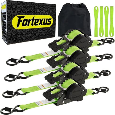 Retractable Ratchet Straps,1'' x 12' Tie Downs Automatic Retractable Ratchet Straps 1760lb Break Strength for Trailer,Motorcycle,Scooter,Pickup Truck,UTV,Kayak(Neon Green,4 Pack) in Kuwait