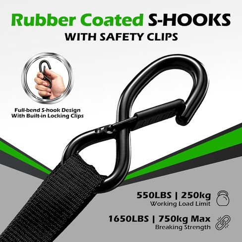 Retractable Ratchet Straps (4-Pack) 1" x 10ft - 1,650lb Break Strength, Heavy-Duty Auto Retracting Tie Down Straps for Cargo, Motorcycle, ATV, UTV, Kayak & Transport (Black) in Kuwait