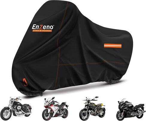 غطاء الدراجة النارية Enzeno 210D من قماش أكسفورد أغطية الدراجات النارية مقاومة للماء في الهواء الطلق ومضادة للرياح والغبار مع قفل سريع 245 × 105 × 125 سم غطاء دراجة نارية أسود in Kuwait