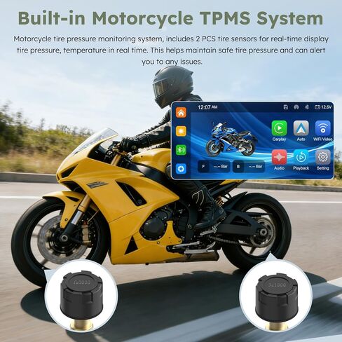 Carpuride W603DT للدراجات النارية CarPlay & Android Auto & TPMS - HD1080p Dash Cam، شاشة لمس قابلة للدوران مقاومة للماء مقاس 6.3 بوصة للملاحة، بلوتوث، تسجيل حلقة، وحدة تحكم سلكية in Kuwait