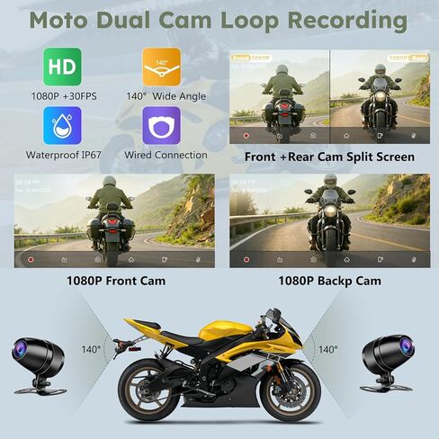 Carpuride W603DT للدراجات النارية CarPlay & Android Auto & TPMS - HD1080p Dash Cam، شاشة لمس قابلة للدوران مقاومة للماء مقاس 6.3 بوصة للملاحة، بلوتوث، تسجيل حلقة، وحدة تحكم سلكية in Kuwait