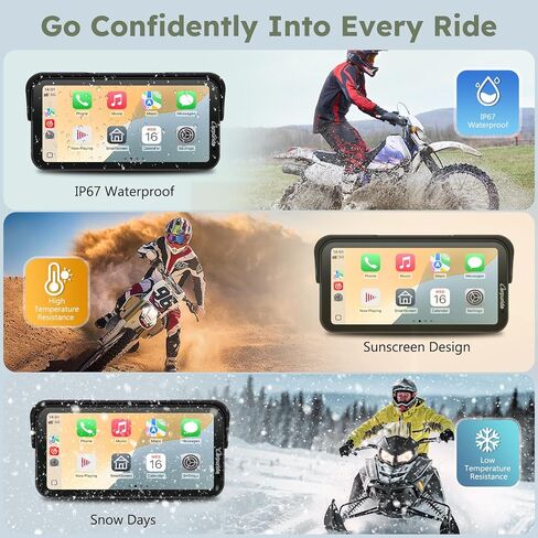 Carpuride W603DT للدراجات النارية CarPlay & Android Auto & TPMS - HD1080p Dash Cam، شاشة لمس قابلة للدوران مقاومة للماء مقاس 6.3 بوصة للملاحة، بلوتوث، تسجيل حلقة، وحدة تحكم سلكية in Kuwait