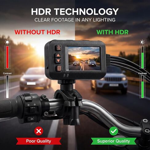 كاميرا أمامية وخلفية مزدوجة للدراجة النارية، مسجل فيديو عالي الدقة IP67 مقاوم للماء مع HDR، مستشعر G، تسجيل حلقة و4 أوضاع تبديل الشاشة، كاميرا دراجة نارية لجميع الأحوال الجوية لركوب الخيل والأمان والأدلة in Kuwait