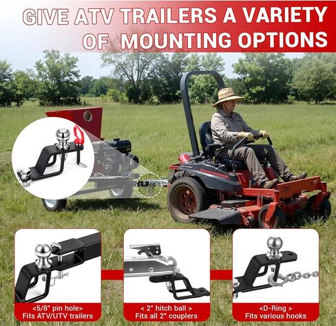Timtin 3-Way ATV/UTV Trailer Hitch Adapter with 2'' Ball Head, Magnetic Hitch Pin, 3500 lbs for Trailer Hitches Adapter, 3" Drop/Rise, 3 in1 Mounting Options Compatible with Garden Tractor Lawn Mower in Kuwait