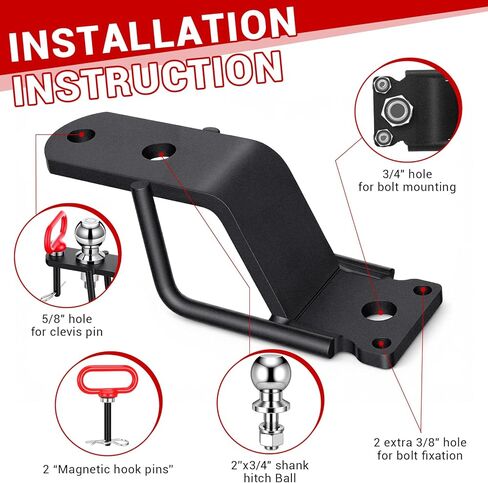 Timtin 3-Way ATV/UTV Trailer Hitch Adapter with 2'' Ball Head, Magnetic Hitch Pin, 3500 lbs for Trailer Hitches Adapter, 3" Drop/Rise, 3 in1 Mounting Options Compatible with Garden Tractor Lawn Mower in Kuwait