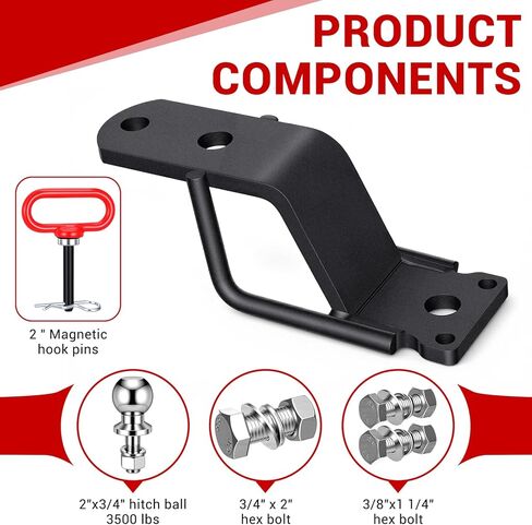 Timtin 3-Way ATV/UTV Trailer Hitch Adapter with 2'' Ball Head, Magnetic Hitch Pin, 3500 lbs for Trailer Hitches Adapter, 3" Drop/Rise, 3 in1 Mounting Options Compatible with Garden Tractor Lawn Mower in Kuwait