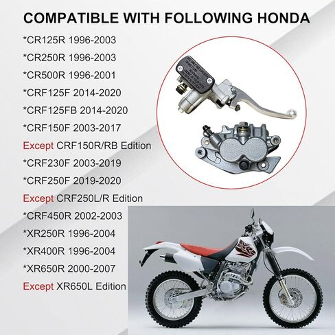 مجموعة أسطوانة الفرامل الأمامية والفرجار متوافقة مع Honda CR125 CR250 CR500 CRF125 CRF150 CRF230 CRF250 CRF450 XR250 XR400 XR650 استبدال مباشر OEM # 45150-KZ4-J21 45510-KCE-671 in Kuwait