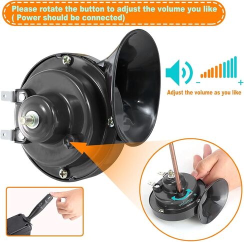 XUANYUDG0769 Universal 12V HIGH Note Horn,Golf Cart Horn Kit with Adjustable Volume,Upgrade Waterproof Replacement Kit Fit for EZGO Club Car Yamaha, Compatible with Motorcycle,UTV,ATV,Boat,Black horn in Kuwait
