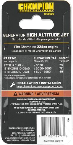 Champion Power Equipment High Altitude Jet Kit for Champion 224cc Engines in Kuwait