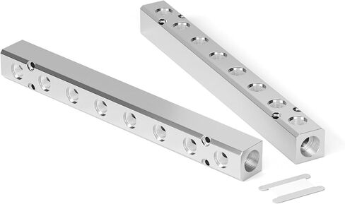 TAILONZ PNEUMATIC 1/2"NPT مدخل و1/4" NPT مخرج 10 طرق تحويل كتلة الألومنيوم كتلة توزيع الهواء الهوائية لمصدر الهواء المضغوط والعادم 2 قطعة in Kuwait