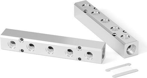 TAILONZ PNEUMATIC 1/2"NPT مدخل و1/4" NPT مخرج 10 طرق تحويل كتلة الألومنيوم كتلة توزيع الهواء الهوائية لمصدر الهواء المضغوط والعادم 2 قطعة in Kuwait