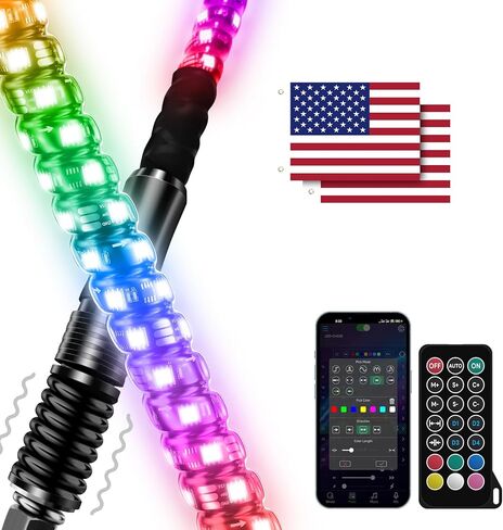 2PCS 3FT Whip Lights with Spring Base, LED Whip Lights with App & Remote Control,Spiral RGB Chasing Lighted Antenna with Rocker Switch, Music Whip Light for UTV ATV Polaris RZR SXS Jeep Truck in Kuwait
