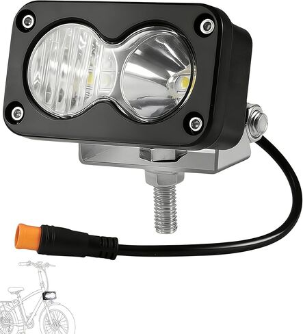 Electric Bike Headlight 20W 6000-6500K White High Beam, Waterproof 3-Pin Plug & Play, Mount Bracket Included, Compatible with Ridstar Q20/Q20 Lite/Q20 Pro, Ebike, Motorcycle & ATV in Kuwait