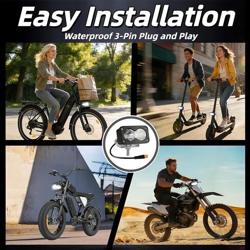 Electric Bike Headlight 20W 6000-6500K White High Beam, Waterproof 3-Pin Plug & Play, Mount Bracket Included, Compatible with Ridstar Q20/Q20 Lite/Q20 Pro, Ebike, Motorcycle & ATV in Kuwait