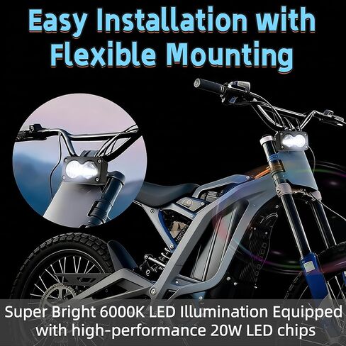 Electric Bike Headlight 20W 6000-6500K White High Beam, Waterproof 3-Pin Plug & Play, Mount Bracket Included, Compatible with Ridstar Q20/Q20 Lite/Q20 Pro, Ebike, Motorcycle & ATV in Kuwait