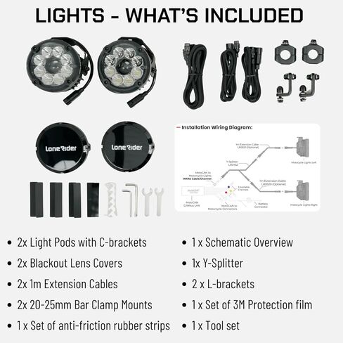 Lone Rider Lights for BMW R1300GS Adventure Motorcycle - Dust & Waterproof LED Headlights with DRL, 23200 Lumens, 6-in-1 Beam Pattern with MotoCAN and Bar Clamp Mount in Saudi Arabia