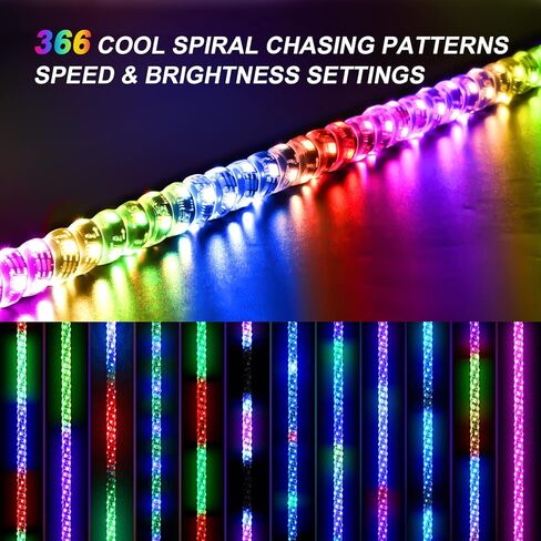 Ehaho 2 Pack 3FT Whip Lights with Spring Base,LED Whip Light with App & Remote Control, Spiral RGB Chasing Lighted Whips with Rocker Switch, Music Whip Light for UTV ATV Polaris RZR Can-Am SXS Truck in Kuwait