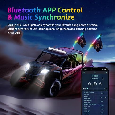 Ehaho 2 Pack 3FT Whip Lights with Spring Base,LED Whip Light with App & Remote Control, Spiral RGB Chasing Lighted Whips with Rocker Switch, Music Whip Light for UTV ATV Polaris RZR Can-Am SXS Truck in Kuwait