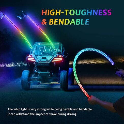 Ehaho 2 Pack 3FT Whip Lights with Spring Base,LED Whip Light with App & Remote Control, Spiral RGB Chasing Lighted Whips with Rocker Switch, Music Whip Light for UTV ATV Polaris RZR Can-Am SXS Truck in Kuwait