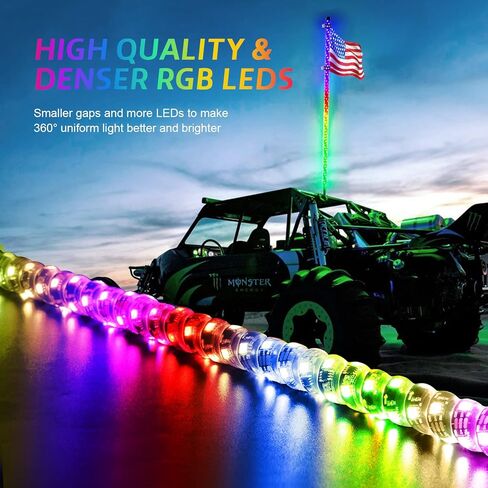 Ehaho 2 Pack 3FT Whip Lights with Spring Base,LED Whip Light with App & Remote Control, Spiral RGB Chasing Lighted Whips with Rocker Switch, Music Whip Light for UTV ATV Polaris RZR Can-Am SXS Truck in Kuwait