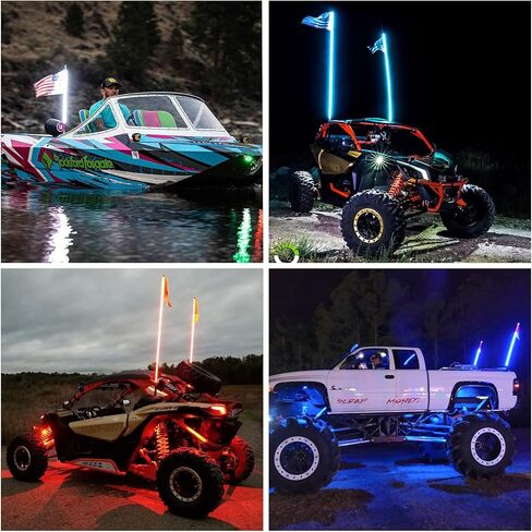 Ehaho 2 Pack 3FT Whip Lights with Spring Base,LED Whip Light with App & Remote Control, Spiral RGB Chasing Lighted Whips with Rocker Switch, Music Whip Light for UTV ATV Polaris RZR Can-Am SXS Truck in Kuwait