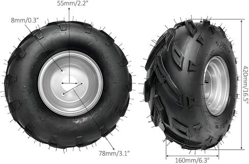 عجلات وإطارات Go Kart مقاس 16 × 8-7 مع محاور خلفية، مجموعة مكونة من 2 إطارات مقاس 7 بوصة لمركبات ATV وUTV وQuad ودراجة صغيرة وجزازة العشب، 110cc-125cc، متوافقة مع Taotao وKazuma وRoketa وColeman - 3 مسامير بنمط مسمار 78 مم in Kuwait