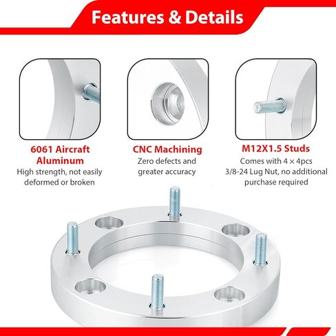 WeiSen 4 Pcs 1" 4x156mm Wheel Spacers with 3/8" Studs - 12mm Wheels (Stud Thread: From 3/8-24 to M12x1.5), Wheel Adapters Compatible with Polaris RZR Ranger Ace Sportsman in Kuwait