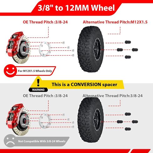 WeiSen 4 Pcs 1" 4x156mm Wheel Spacers with 3/8" Studs - 12mm Wheels (Stud Thread: From 3/8-24 to M12x1.5), Wheel Adapters Compatible with Polaris RZR Ranger Ace Sportsman in Kuwait