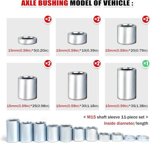 15mm Motorcycle Wheel Spacers Kit, 11 Pcs Axle Bushings, for XR50 CRF50 Mini Bike Dirt Pit Bike 50-160cc, Universal 15mm Axle in Kuwait