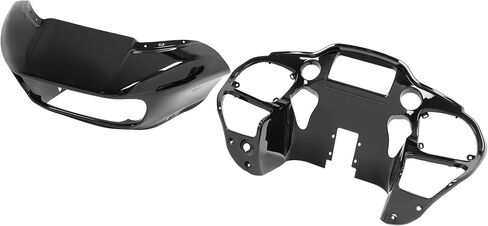 مجموعة الهدايا الداخلية والخارجية من ALMULOO متوافقة مع 2015-2024 Harley Davidson Road Glide / 2018-2024 CVO Road Glide Fairings الأمامية السوداء اللامعة من بلاستيك ABS in Kuwait