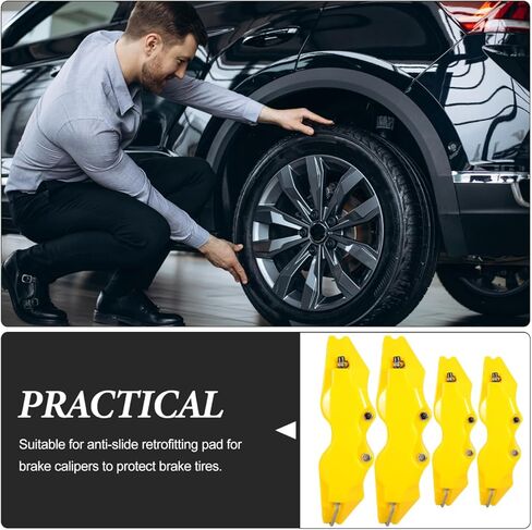 2Pcs 3D Style Yellow Brake Caliper Covers Set for Front and Rear Disc Brake Protection Kit for Cars Sturdy Easy Installation in Kuwait
