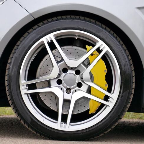 2Pcs 3D Style Yellow Brake Caliper Covers Set for Front and Rear Disc Brake Protection Kit for Cars Sturdy Easy Installation in Kuwait