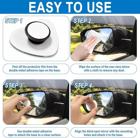 Quzzy 2 PCS Blind Spot Mirrors, Heart Shaped Blindspot, 360 Degree Adjustable Wide Angle Rearview Mirror, Automotive Exterior Accessories for Cars Suvs in Kuwait