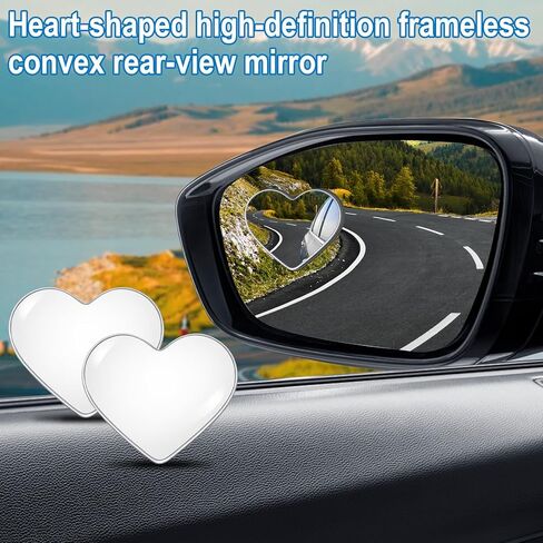 Quzzy 2 PCS Blind Spot Mirrors, Heart Shaped Blindspot, 360 Degree Adjustable Wide Angle Rearview Mirror, Automotive Exterior Accessories for Cars Suvs in Kuwait