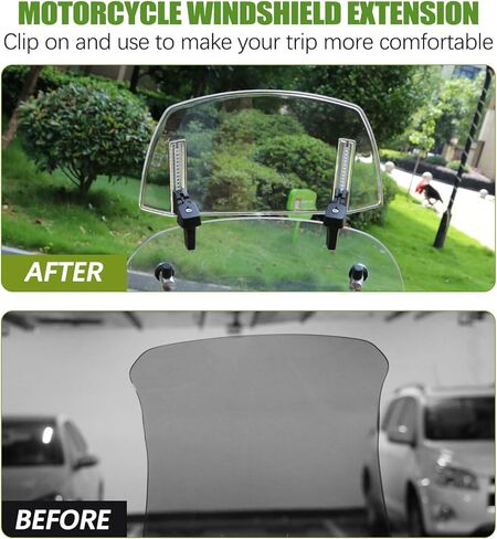 PACEWALKER Universal Motorcycle Windshield Extension Motorcycle Wind Deflector Adjustable Clip-on Windscreen Visor Fit for Most Motorcycle Scooter Dirt Bikes (Transparent) in Kuwait