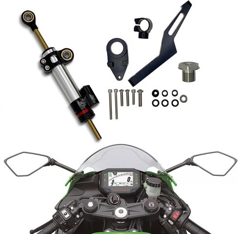 steering damper for Kawasaki Ninja ZX-6R ZX6R ZX636 2025-2013 accessories,steering shock absorber made of CNC Aluminum#steering stabilizer#Mounting bracket（BLACK） in Kuwait