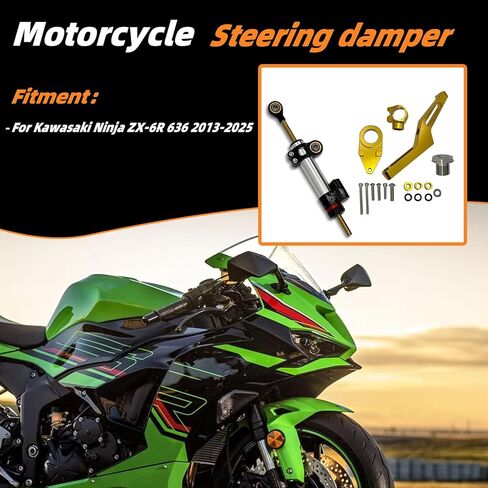 steering damper for Kawasaki Ninja ZX-6R ZX6R ZX636 2025-2013 accessories,steering shock absorber made of CNC Aluminum#steering stabilizer#Mounting bracket（BLACK） in Kuwait
