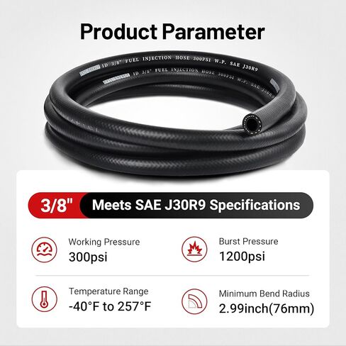 طاقة الشر 3/8 "خط الوقود خرطوم 10FT خرطوم حقن الوقود نقل المطاط مع 10 قطعة المشابك SAE 30R9 300PSI in Kuwait
