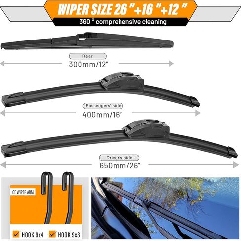 AUTOBOO 24"+19" Windshield Wipers Blades Replacement for Honda CRV CR-V 2023 2024 2025 with 10 Inch Rear Wiper Blade -Original Factory Quality (Pack of 3) in Kuwait