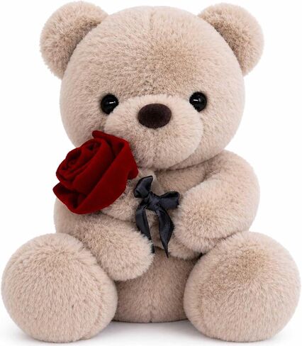 Teddy Bear Plush Stuffed Animal Valentines Teddy Bear with Rose,Sweet Bear Great Gift for Your Loved One,Girlfriend Kids Birthday, Valentine, Christmas (9.84 inches, White) in Saudi Arabia