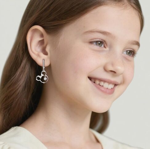 Sterling Silver Mouse Earrings with Sparkling Cubic Zirconia, Hypoallergenic Cute Large Dangle Hoop Earrings,Adorable Gifts for Daughter Granddaughter Niece in Saudi Arabia