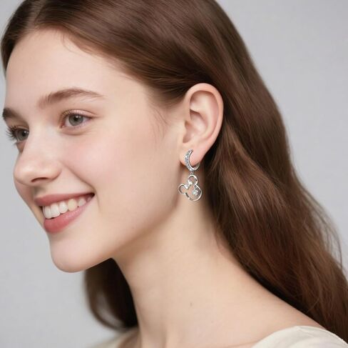 Sterling Silver Mouse Earrings with Sparkling Cubic Zirconia, Hypoallergenic Cute Large Dangle Hoop Earrings,Adorable Gifts for Daughter Granddaughter Niece in Saudi Arabia