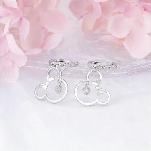 Sterling Silver Mouse Earrings with Sparkling Cubic Zirconia, Hypoallergenic Cute Large Dangle Hoop Earrings,Adorable Gifts for Daughter Granddaughter Niece in Saudi Arabia