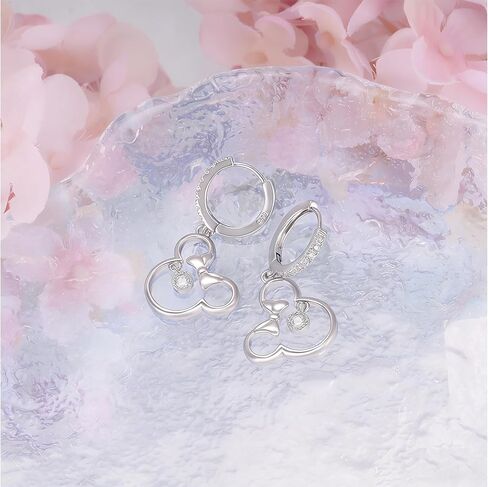 Sterling Silver Mouse Earrings with Sparkling Cubic Zirconia, Hypoallergenic Cute Large Dangle Hoop Earrings,Adorable Gifts for Daughter Granddaughter Niece in Saudi Arabia