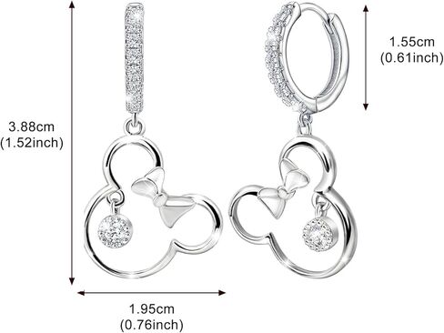 Sterling Silver Mouse Earrings with Sparkling Cubic Zirconia, Hypoallergenic Cute Large Dangle Hoop Earrings,Adorable Gifts for Daughter Granddaughter Niece in Saudi Arabia