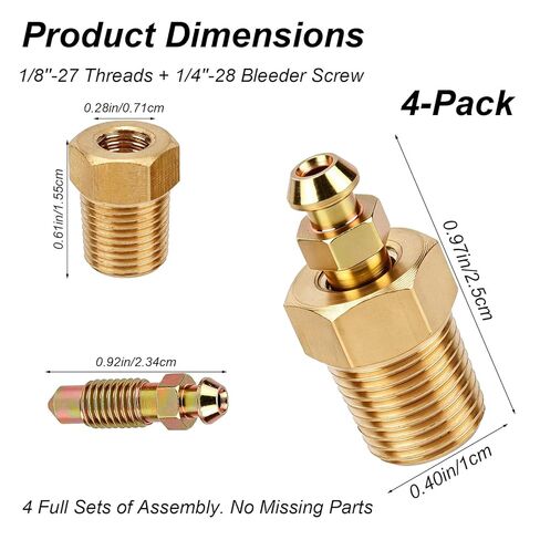 4 مجموعات 1/8" NPT برغي نازف الفرامل ومجموعة القاعدة، تتضمن 1/4"-28 براغي نازف و1/8"-27 قواعد ملولبة بديلة لفرجار فرامل السيارة in Kuwait