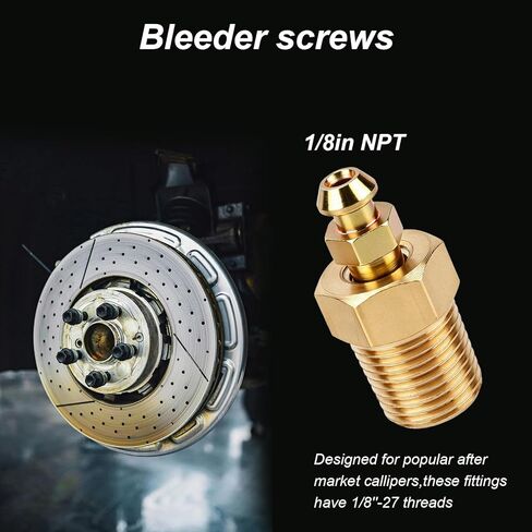 4 مجموعات 1/8" NPT برغي نازف الفرامل ومجموعة القاعدة، تتضمن 1/4"-28 براغي نازف و1/8"-27 قواعد ملولبة بديلة لفرجار فرامل السيارة in Kuwait