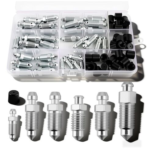 36PCS 6 Types Brake Bleeder Screw Assortment Kit,H9403-6 H9410-6 H9406-6 H9402-6 H9407-6 H9404-6 Brake Bleeder Screw,Standard SAE & Metric Speed Bleeders Screws Replacement in Kuwait