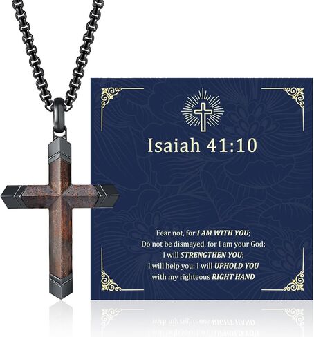 Wooden Cross Necklace for Men : Natural Ebony Wood Christian Cross Pendant 24" Box Chain,Silver/Black/Gold Plated Stainless Steel Religious Crucifix,Premium Gift for Him,Son,Husband,Boyfriend,Birthday in Saudi Arabia